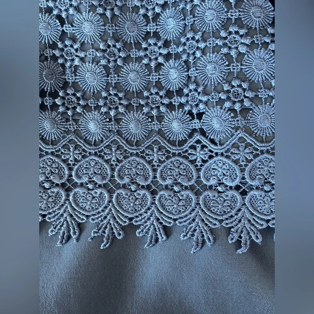 Lily & Taylor Blue Silk Wool 2pc Skirt Suit w/Floral Rosette Lace Brocade NWT 14 - Picture 6 of 16